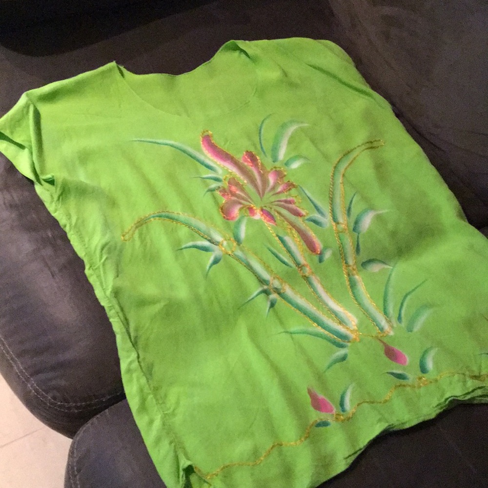 Rare Bali hand painted green top